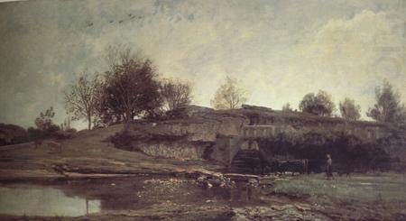 The Lock at Optevoz (nn03), Charles Francois Daubigny